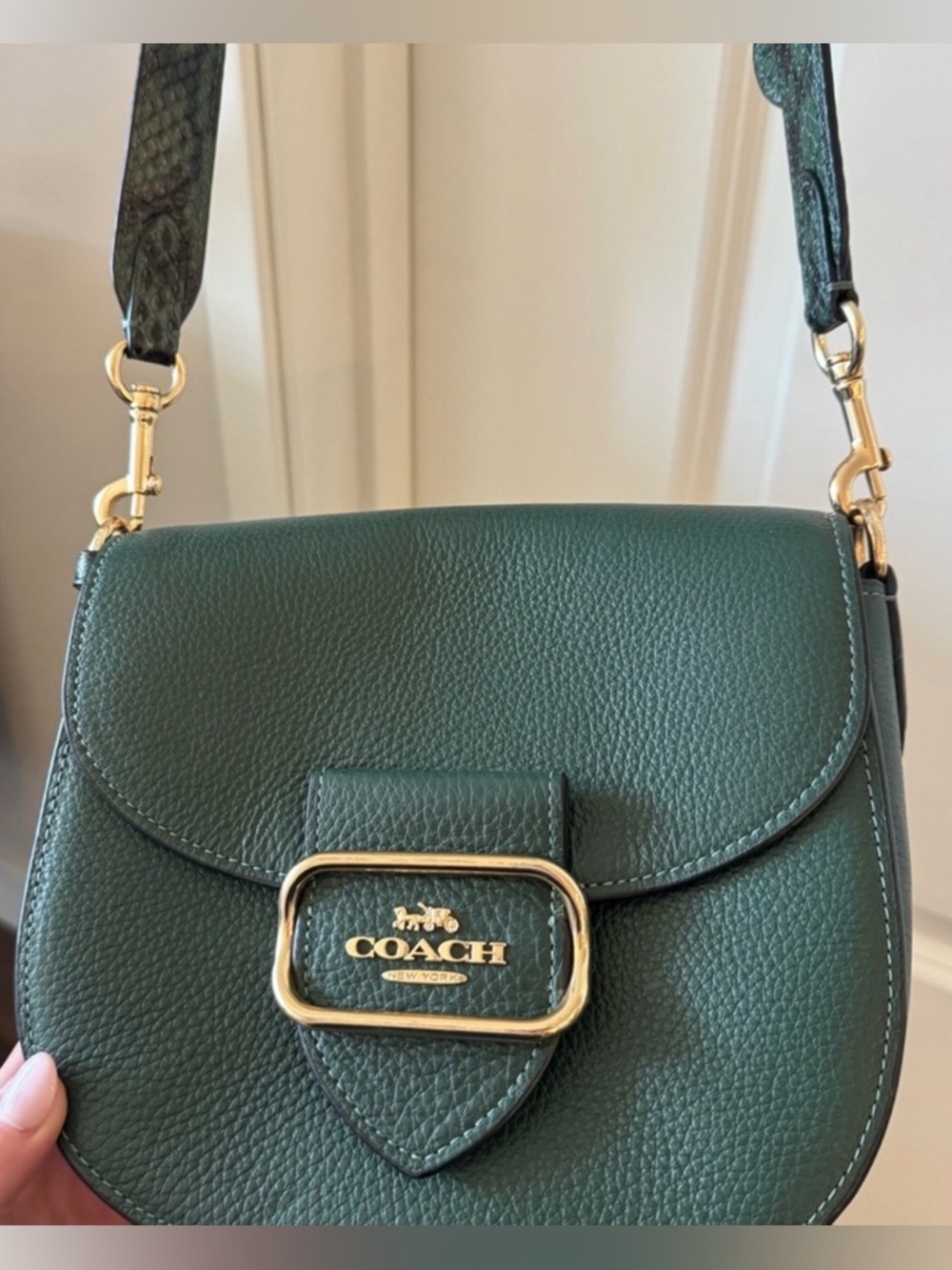 Coach Dark Green Pebbled Leather Saddle Crossbody with Gold Hardware - Picture 2 of 9